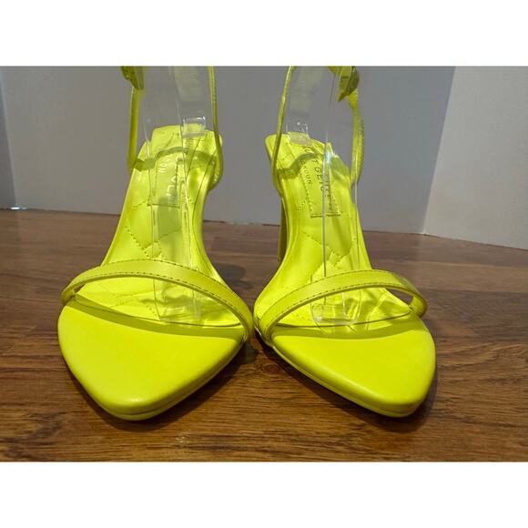 Kurt Geiger London Shoreditch Strappy Sandals Neon Yellow Size 7 NWT Bold Heels - Picture 4 of 13